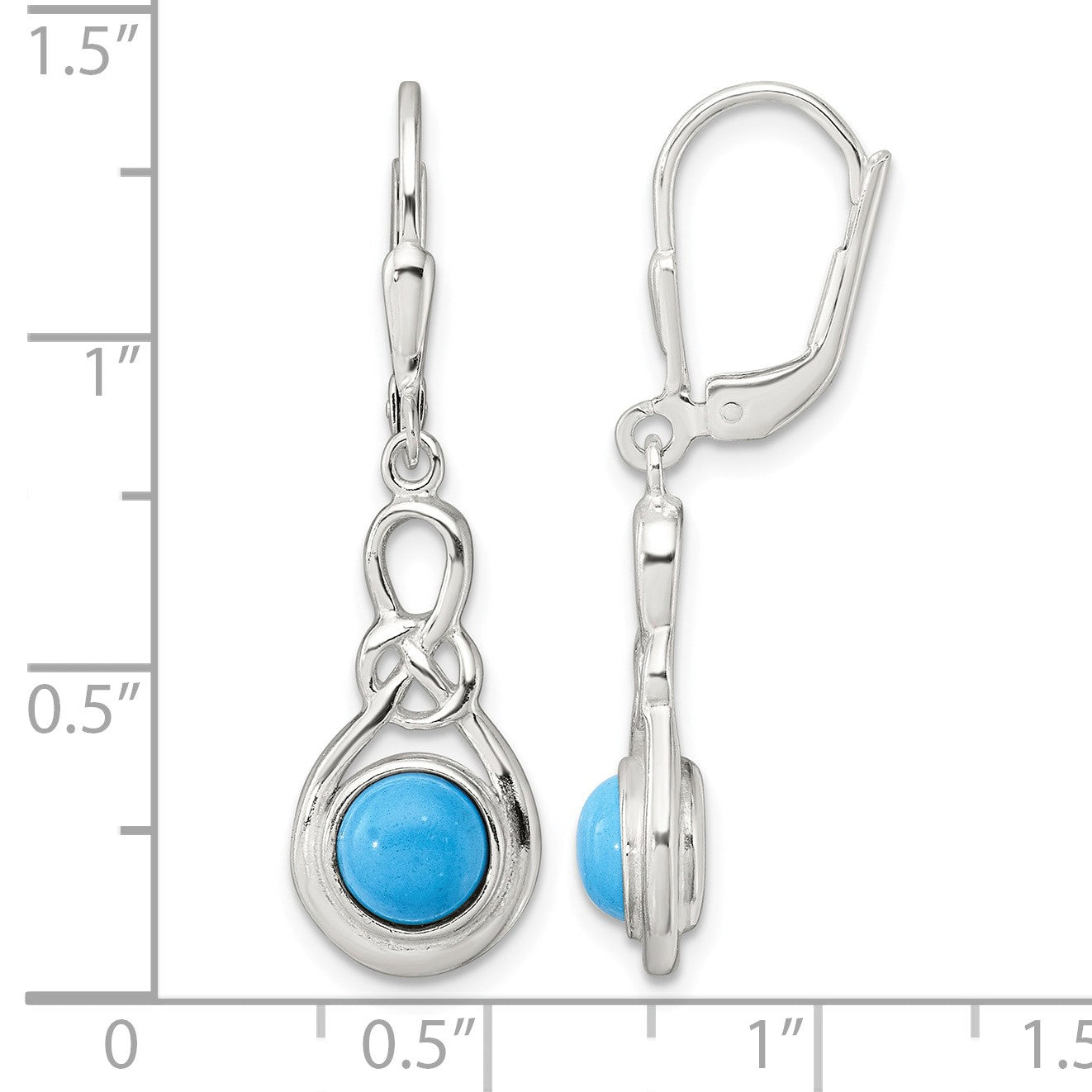 Sterling Silver Polished Turquoise Knot Leverback Dangle Earrings