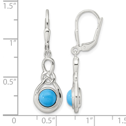 Sterling Silver Polished Turquoise Knot Leverback Dangle Earrings