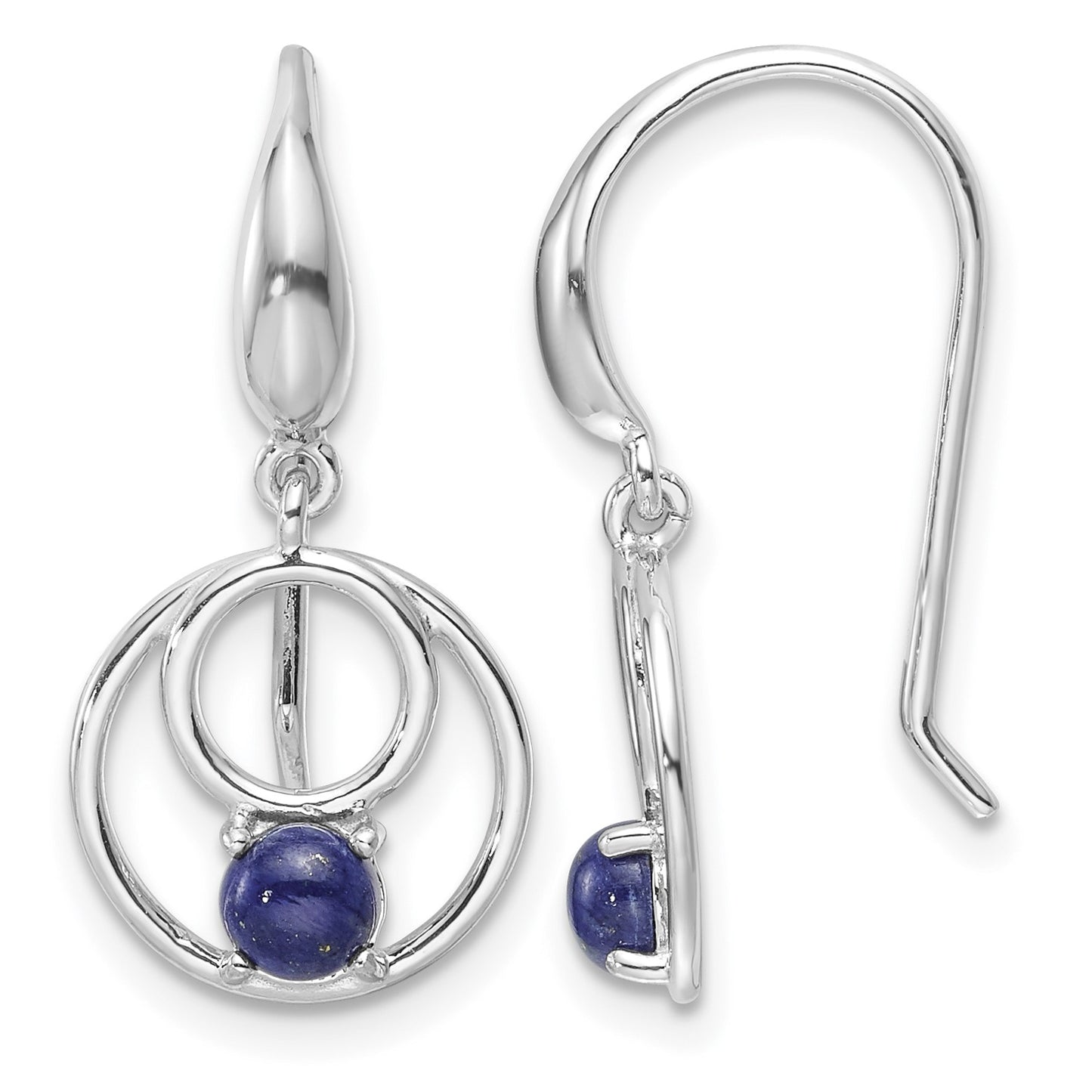 Sterling Silver Rhodium-plated Polished Lapis Circles Dangle Earrings