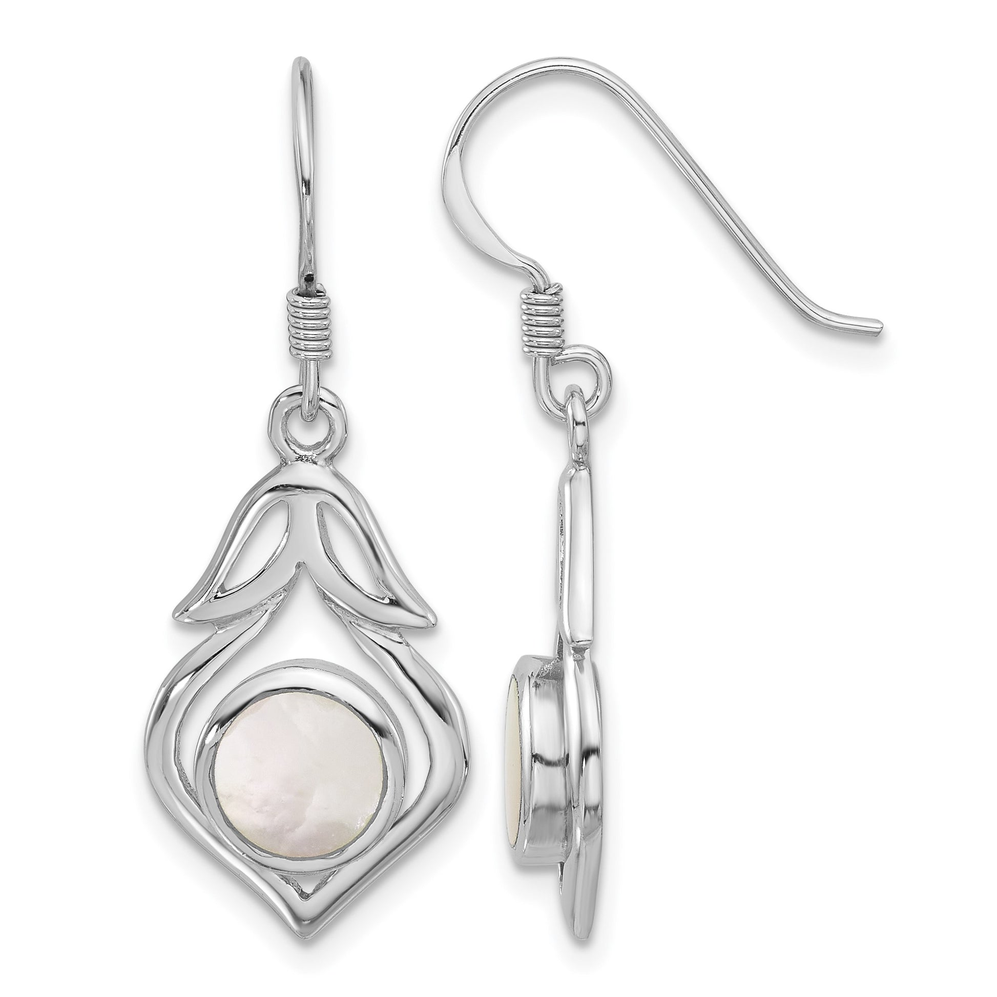 Sterling Silver RH-plated Polished Fancy Mother of Pearl Dangle Earrings