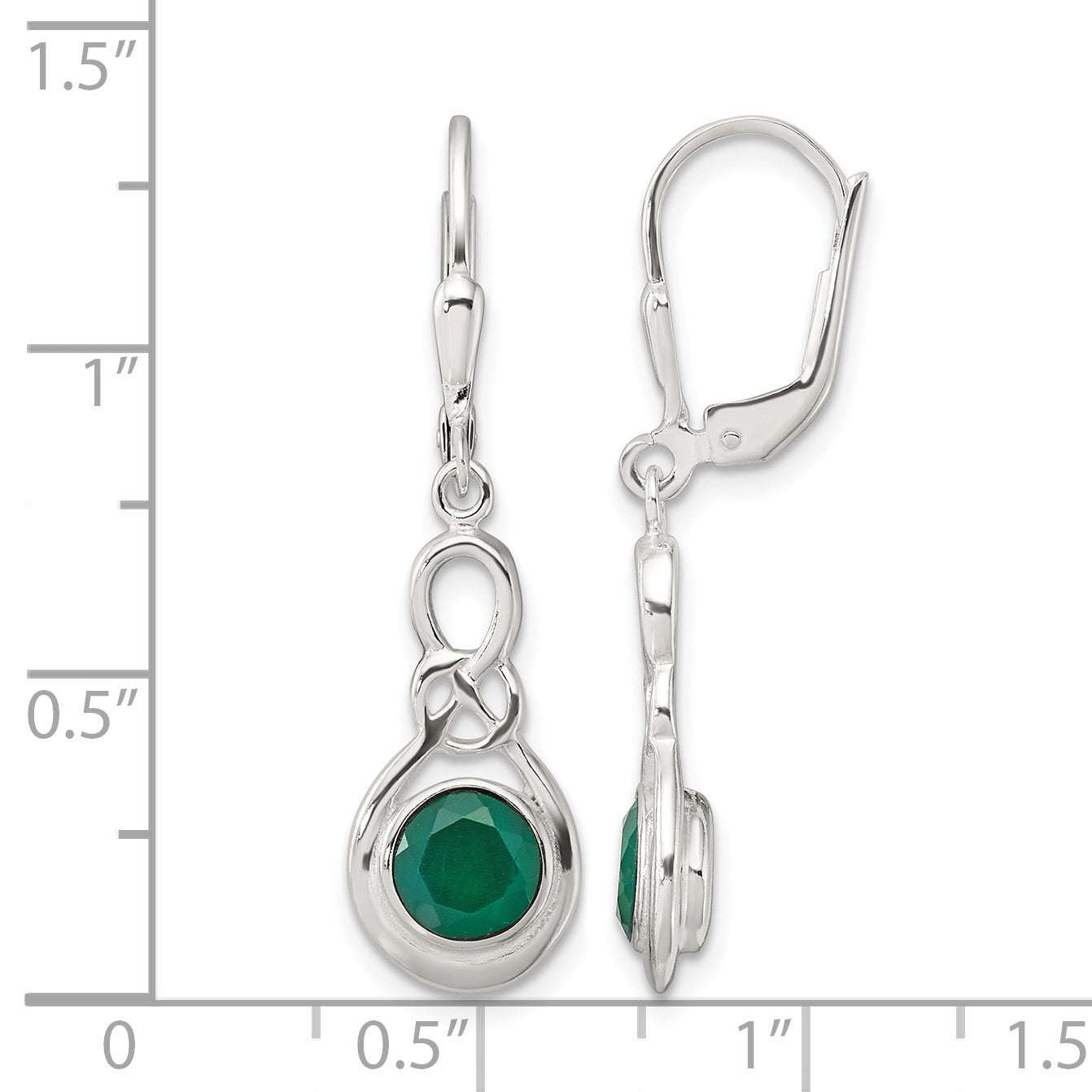 Sterling Silver Polished Green Onyx Knot Leverback Dangle Earrings