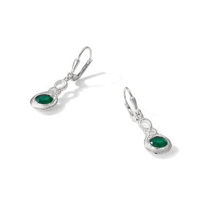 Sterling Silver Polished Green Onyx Knot Leverback Dangle Earrings
