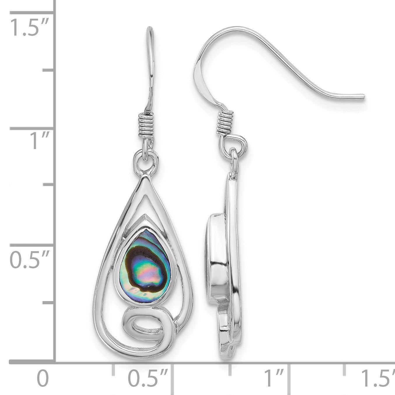 Sterling Silver RH-plated Polished Abalone Swirl Teardrop Dangle Earrings