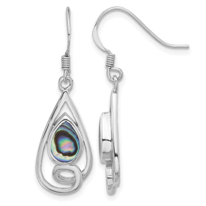 Sterling Silver RH-plated Polished Abalone Swirl Teardrop Dangle Earrings
