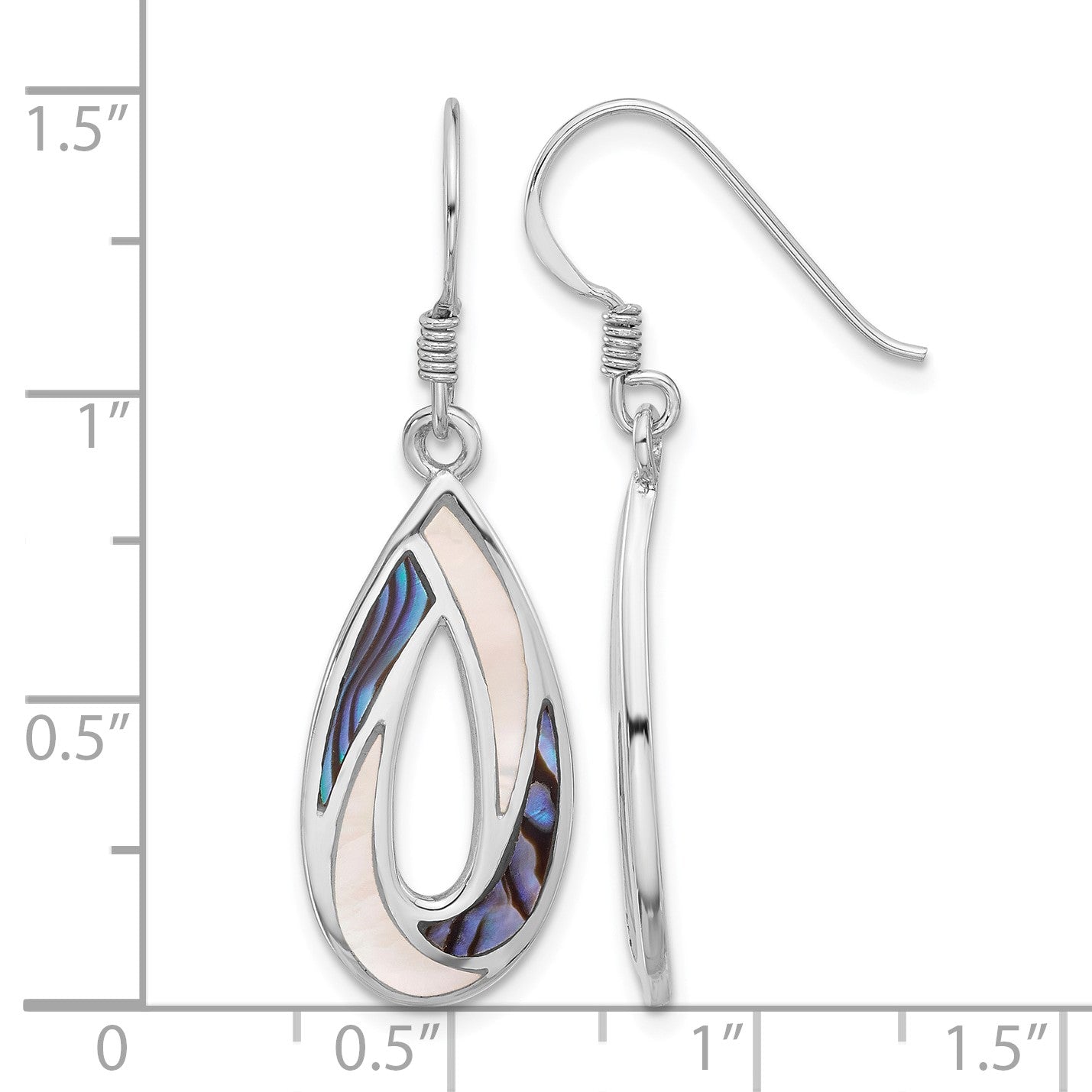 Sterling Silver RH-pltd Polished Abalone & MOP Teardrop Dangle Earrings