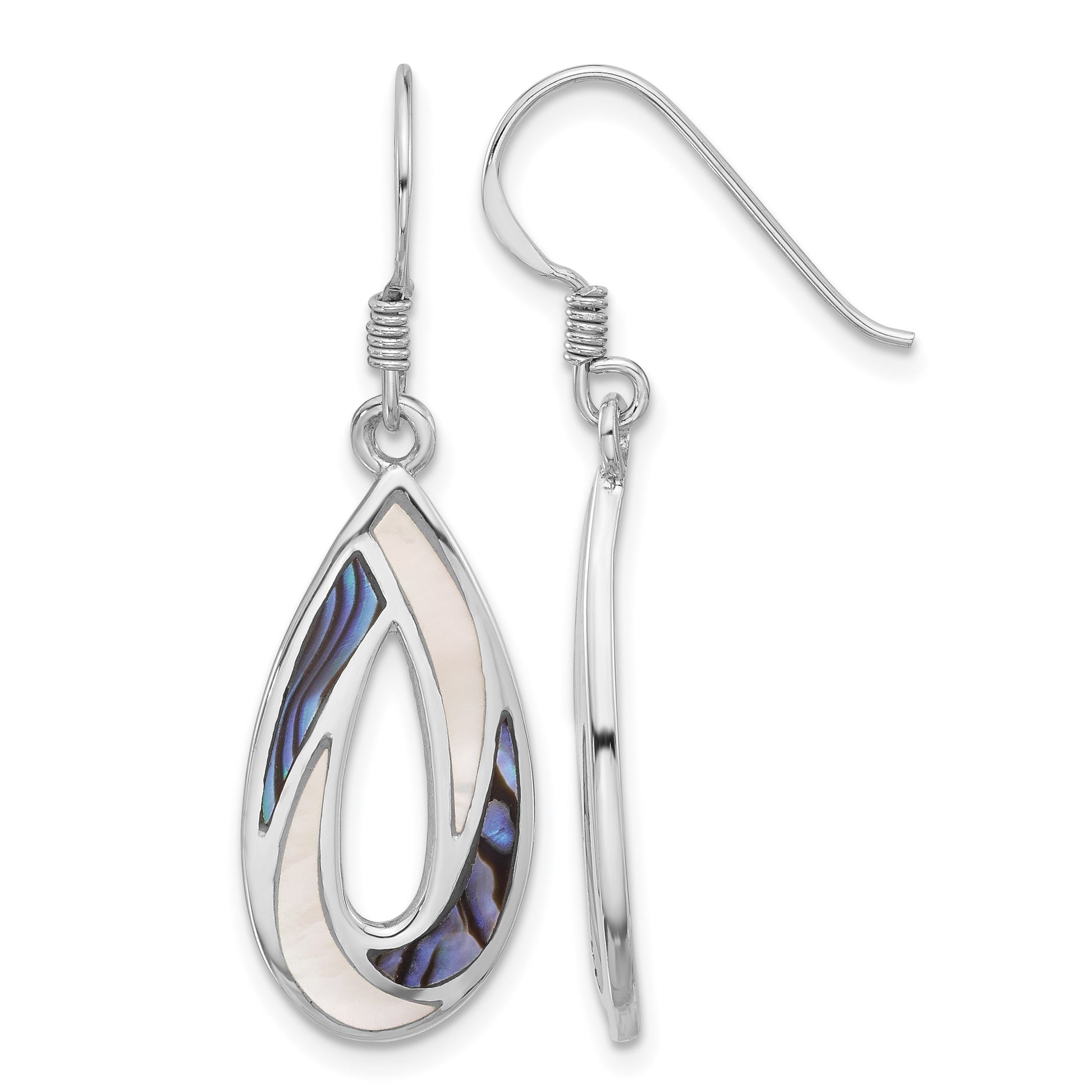Sterling Silver RH-pltd Polished Abalone & MOP Teardrop Dangle Earrings