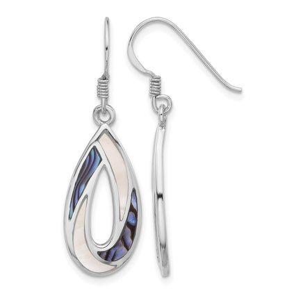 Sterling Silver RH-pltd Polished Abalone & MOP Teardrop Dangle Earrings