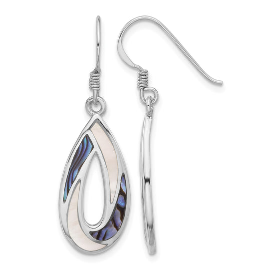 Sterling Silver RH-pltd Polished Abalone & MOP Teardrop Dangle Earrings