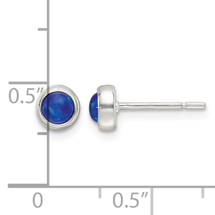 Sterling Silver Polished Blue Cabochon Opal Bezel Stud Earrings