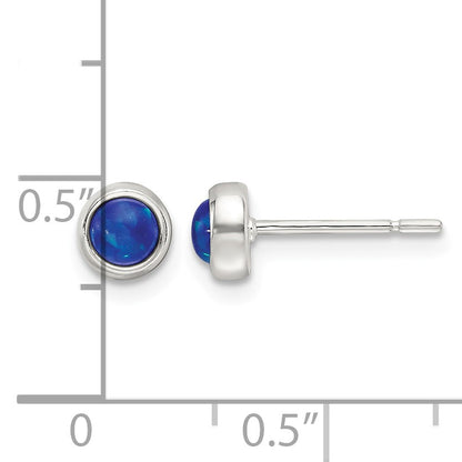 Sterling Silver Polished Blue Cabochon Opal Bezel Stud Earrings