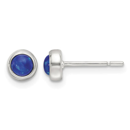 Sterling Silver Polished Blue Cabochon Opal Bezel Stud Earrings