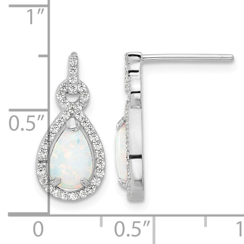 Sterling Silver RH-plated Cr. Opal & CZ Teardrop Post Dangle Earrings
