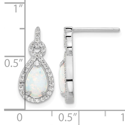 Sterling Silver RH-plated Cr. Opal & CZ Teardrop Post Dangle Earrings