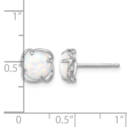 Sterling Silver Rhodium-plated Polished Round Created Opal Post Earrings