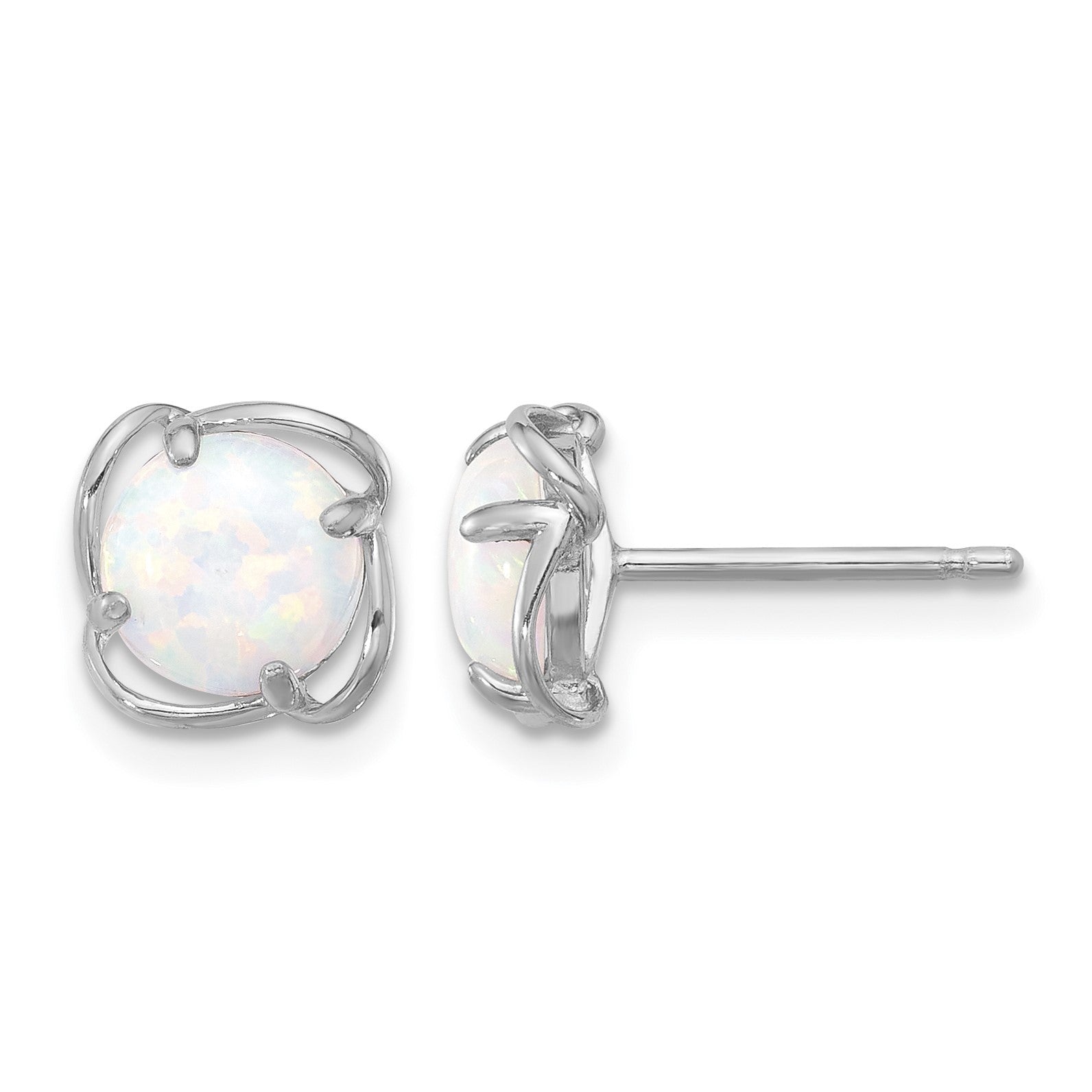 Sterling Silver Rhodium-plated Polished Round Created Opal Post Earrings
