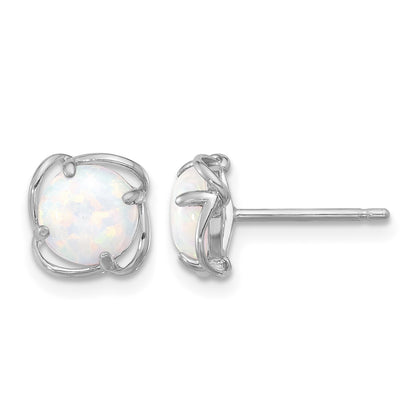 Sterling Silver Rhodium-plated Polished Round Created Opal Post Earrings