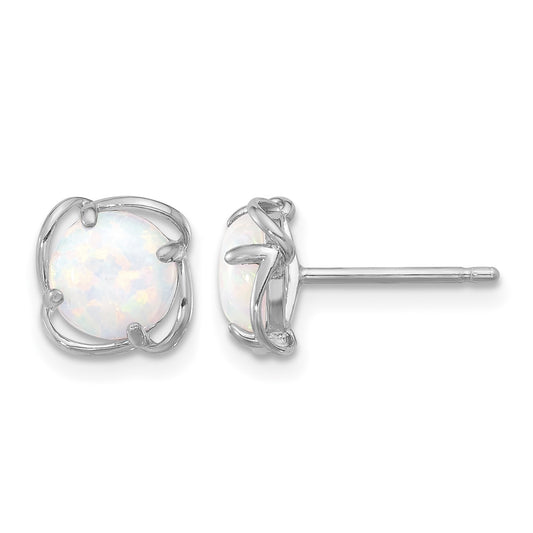 Sterling Silver Rhodium-plated Polished Round Created Opal Post Earrings