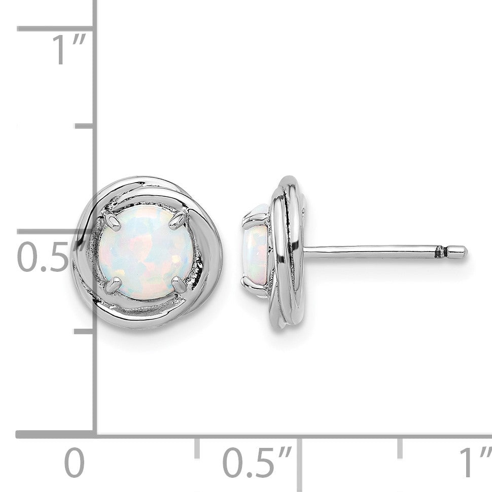 Sterling Silver Rhod-plated Polished Created Opal Swirl Circle Post Earring
