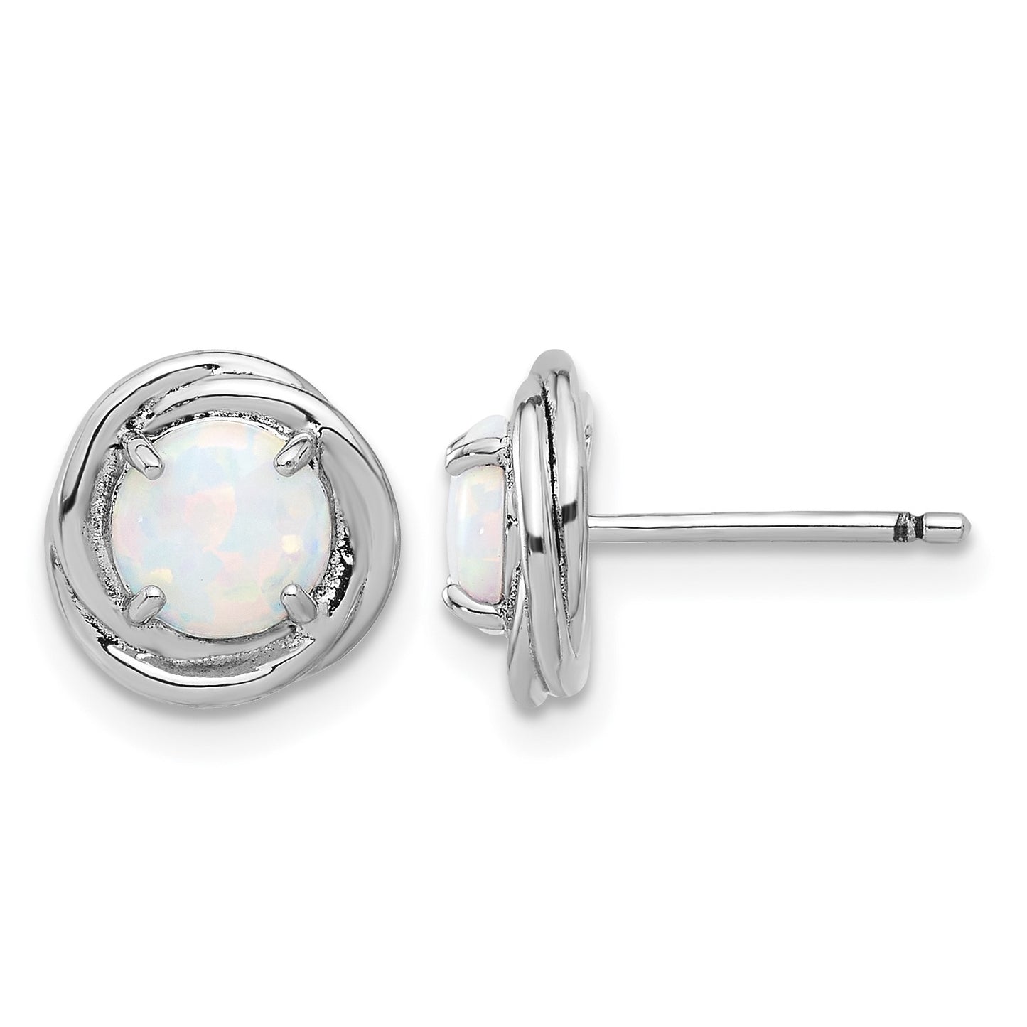 Sterling Silver Rhod-plated Polished Created Opal Swirl Circle Post Earring
