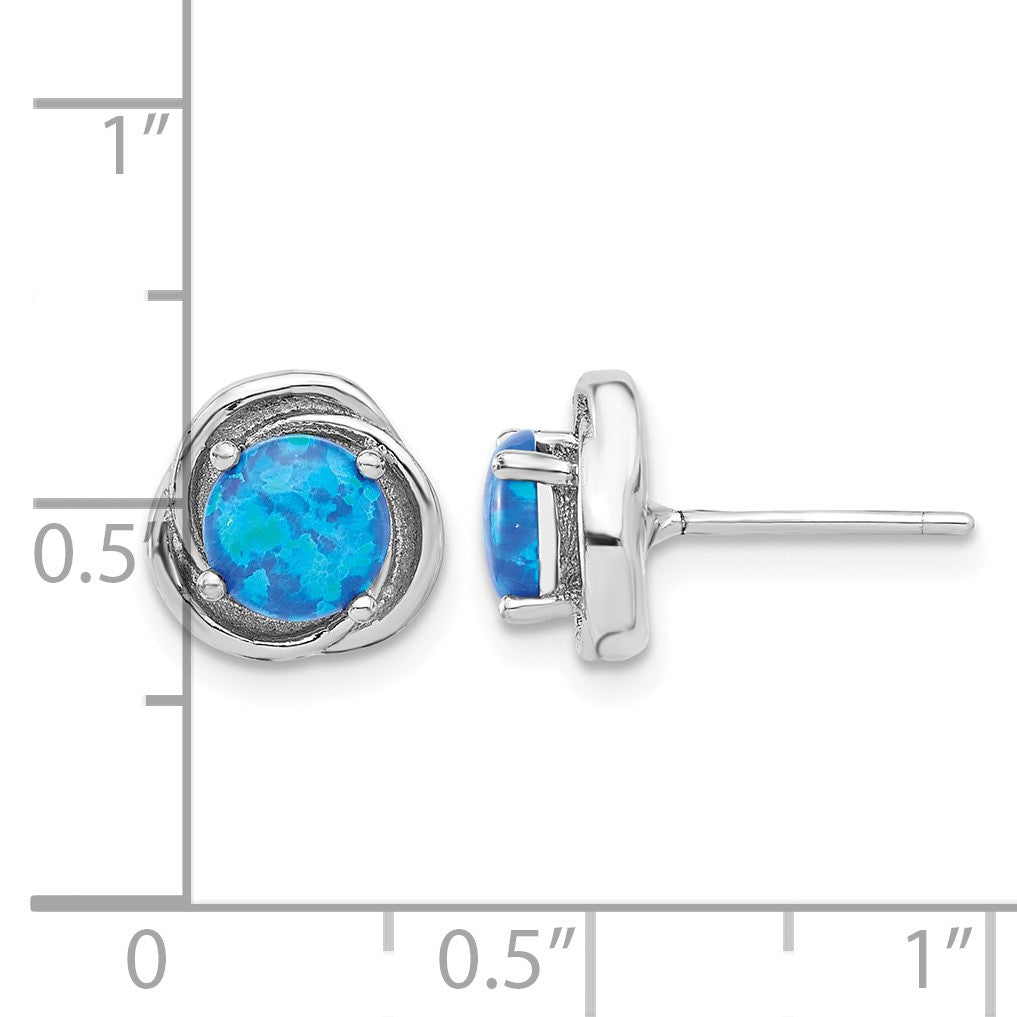 Sterling Silver RH-plated Polished Blue Cr. Opal Swirl Circle Post Earrings