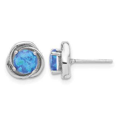 Sterling Silver RH-plated Polished Blue Cr. Opal Swirl Circle Post Earrings