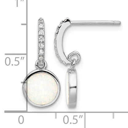 Sterling Silver RH-plated Polished CZ & Created Opal Post Dangle Earrings