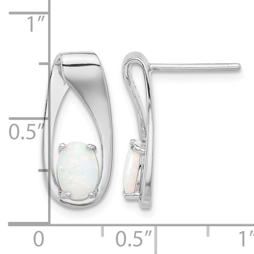 Sterling Silver Rhodium-plated Polished Created Opal Oval Post Earrings