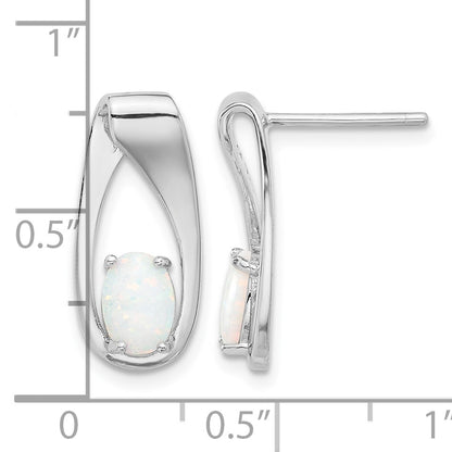 Sterling Silver Rhodium-plated Polished Created Opal Oval Post Earrings