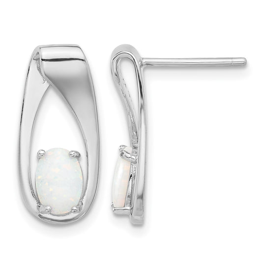 Sterling Silver Rhodium-plated Polished Created Opal Oval Post Earrings