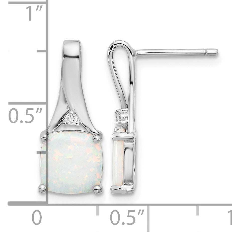 Sterling Silver Rhodium-plated Polished CZ & Created Opal Post Earrings
