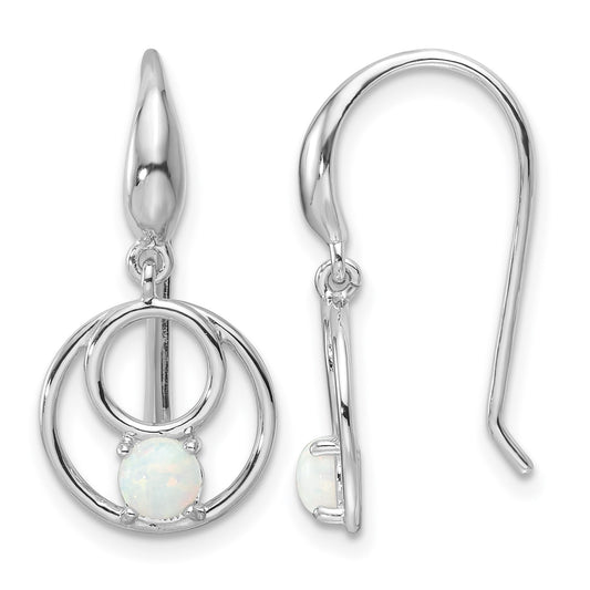 Sterling Silver Rhod-plated Polished Created Opal Circles Dangle Earrings