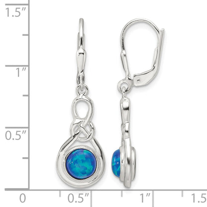 Sterling Silver Polished Blue Opal Knot Leverback Dangle Earrings