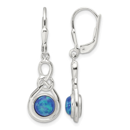 Sterling Silver Polished Blue Opal Knot Leverback Dangle Earrings