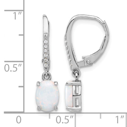 Sterling Silver RH-plated CZ & Oval Cr. Opal Leverback Dangle Earrings