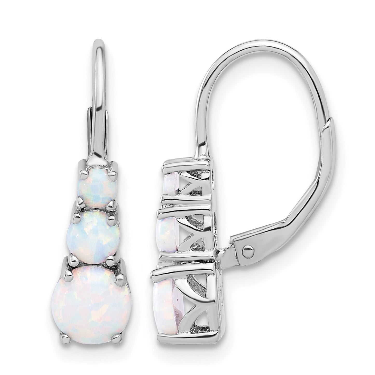 Sterling Silver Rhodium-plated Polished Created Opal Leverback Earrings