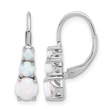 Sterling Silver Rhodium-plated Polished Created Opal Leverback Earrings