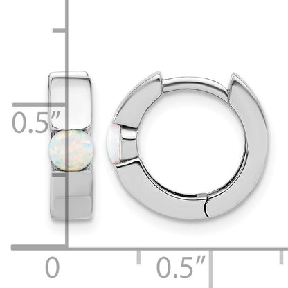 Sterling Silver RH-plated Polished Cr. Opal Hinged Round Hoop Earrings