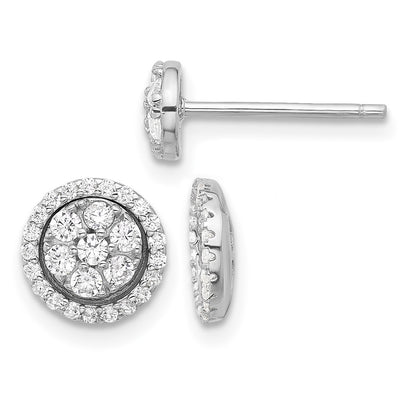 Sterling Silver Rhodium-plated CZ Cluster w/ Halo Jacket Post Earrings