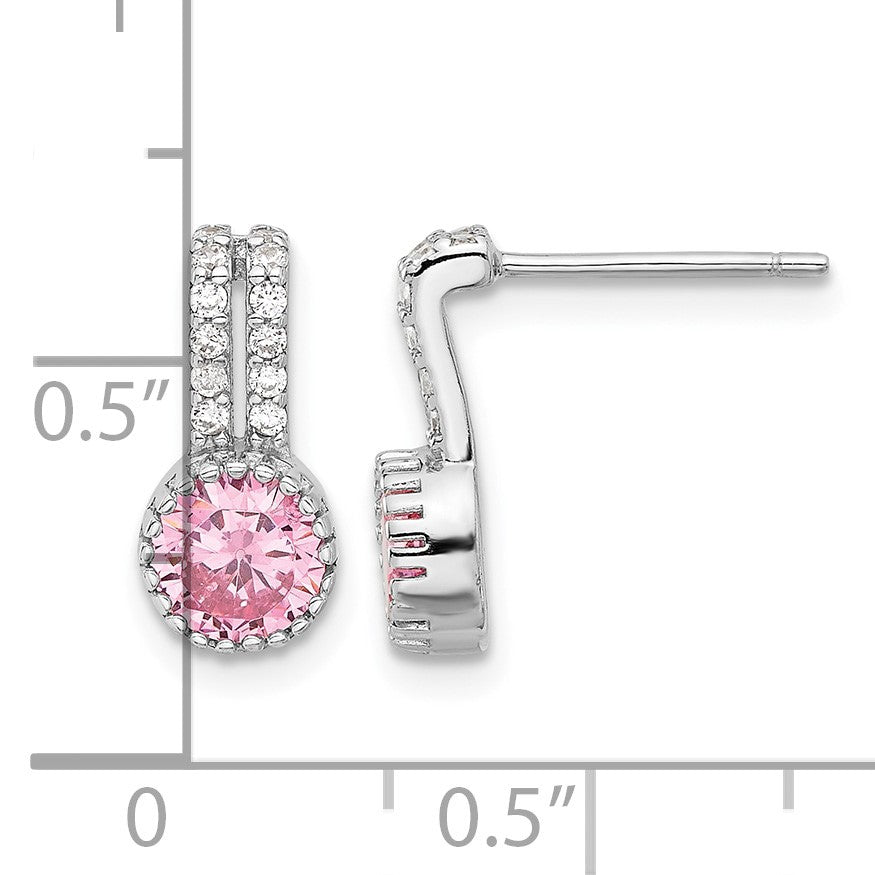 Sterling Silver RH-plated Polished Two Row Pink & White CZ Post Earrings