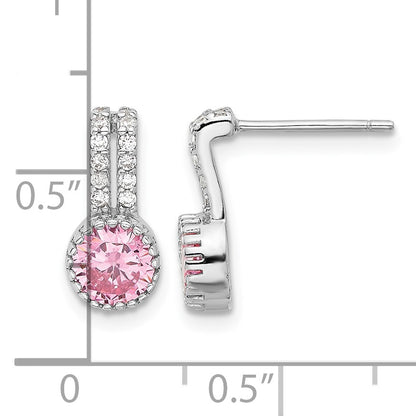 Sterling Silver RH-plated Polished Two Row Pink & White CZ Post Earrings
