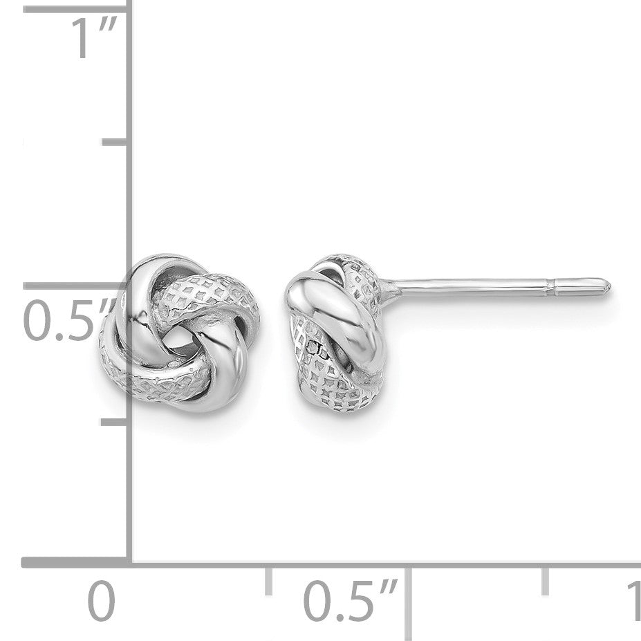 Sterling Silver Rhodium-plated Polished/Textured Love Knot Post Earrings