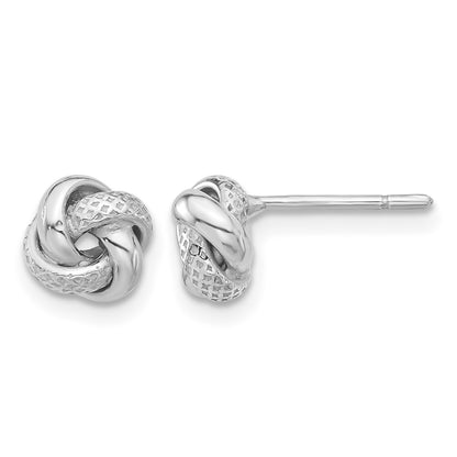 Sterling Silver Rhodium-plated Polished/Textured Love Knot Post Earrings