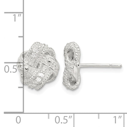 Sterling Silver Polished and Textured .04ct Diamond Love Knot Post Earrings