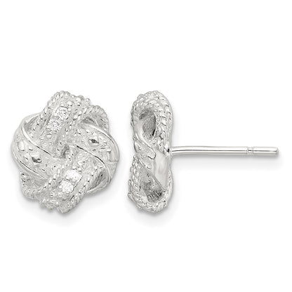 Sterling Silver Polished and Textured .04ct Diamond Love Knot Post Earrings