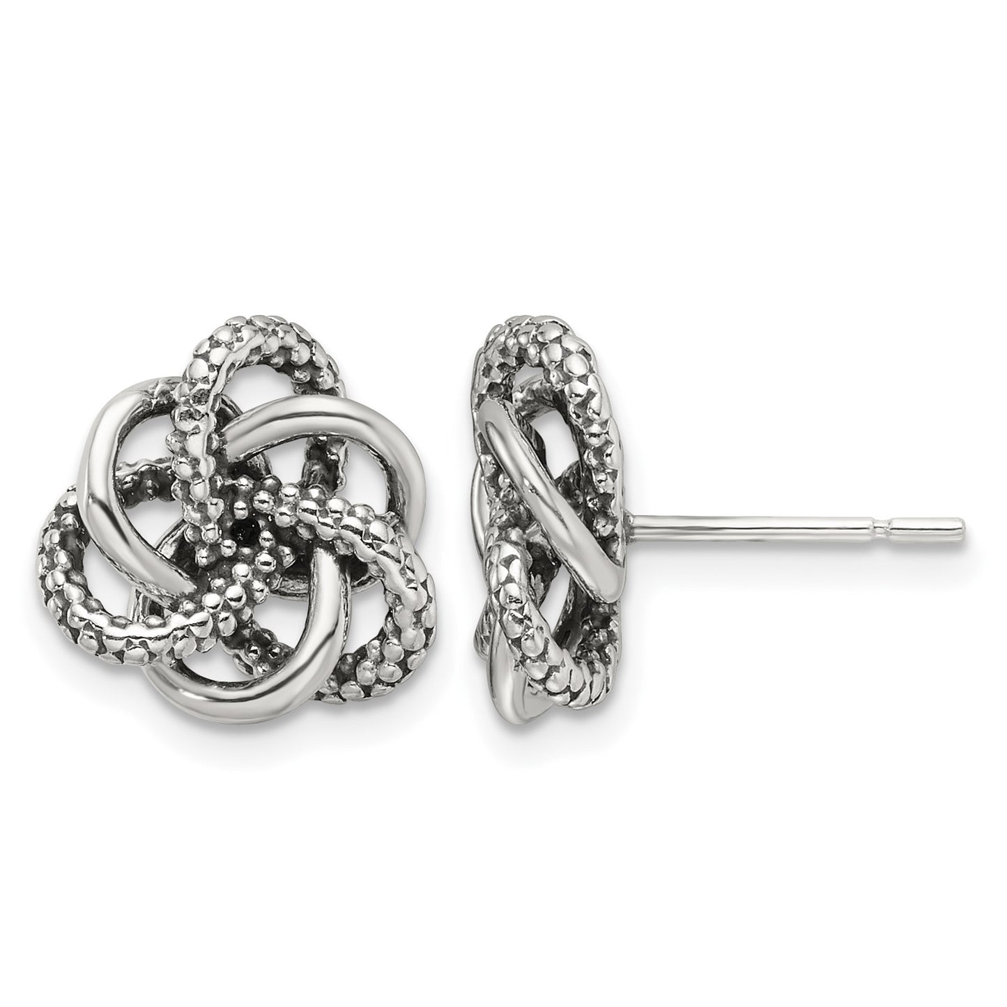 Sterling Silver Antiqued and Polished Love Knot Post Earrings
