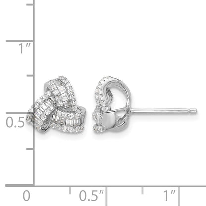 Sterling Silver Rhodium-plated CZ Love Knot Post Earrings