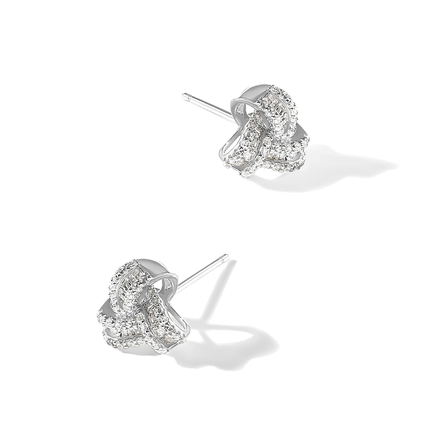 Sterling Silver Rhodium-plated CZ Love Knot Post Earrings