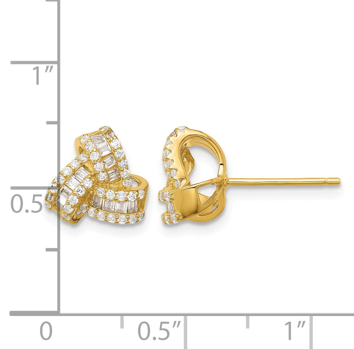 Sterling Silver Gold-tone CZ Love Knot Post Earrings