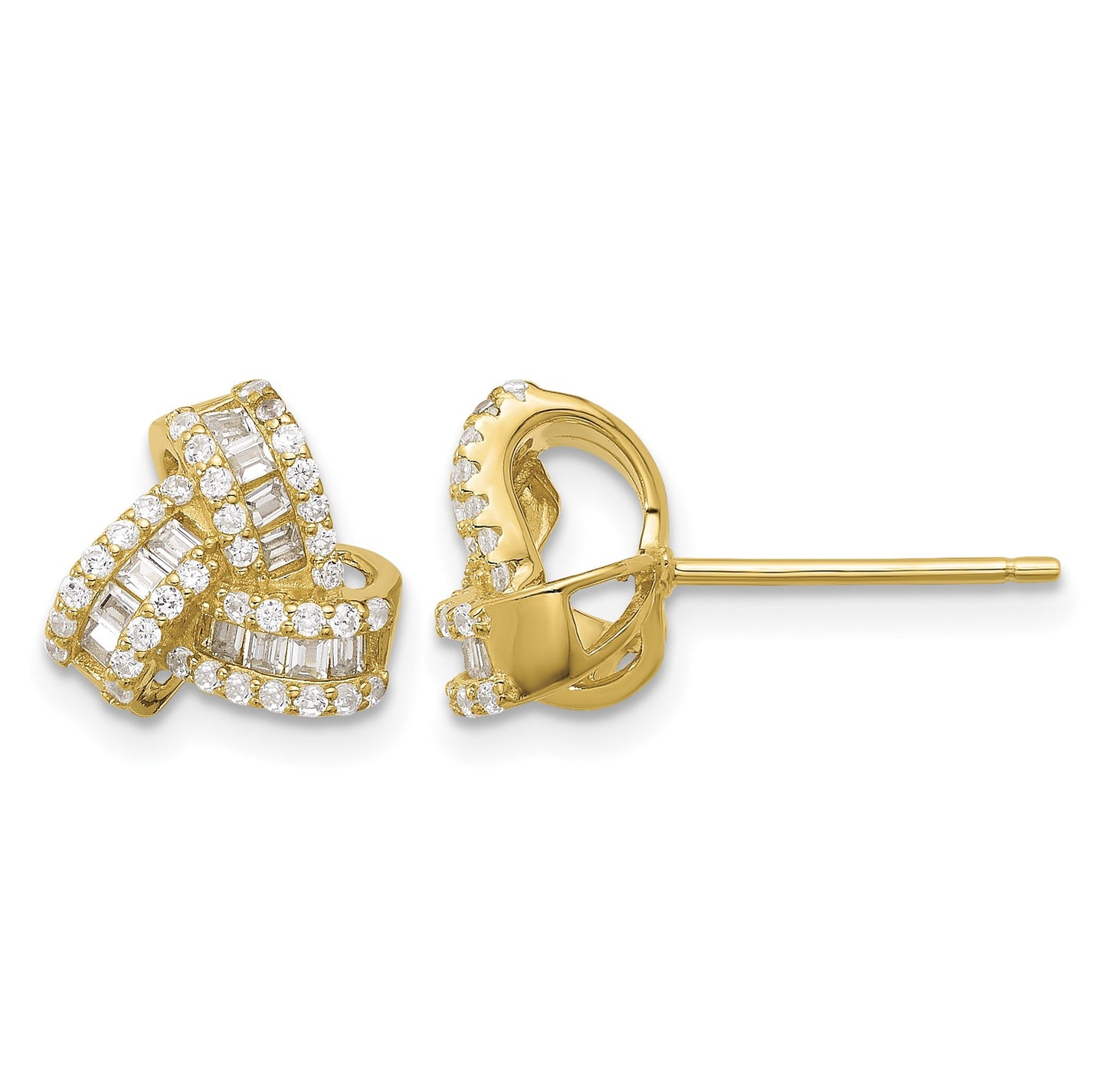Sterling Silver Gold-tone CZ Love Knot Post Earrings