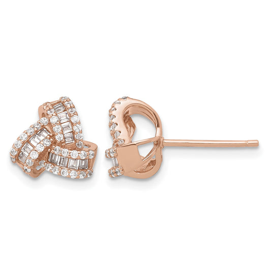 Sterling Silver Rose-tone CZ Love Knot Post Earrings